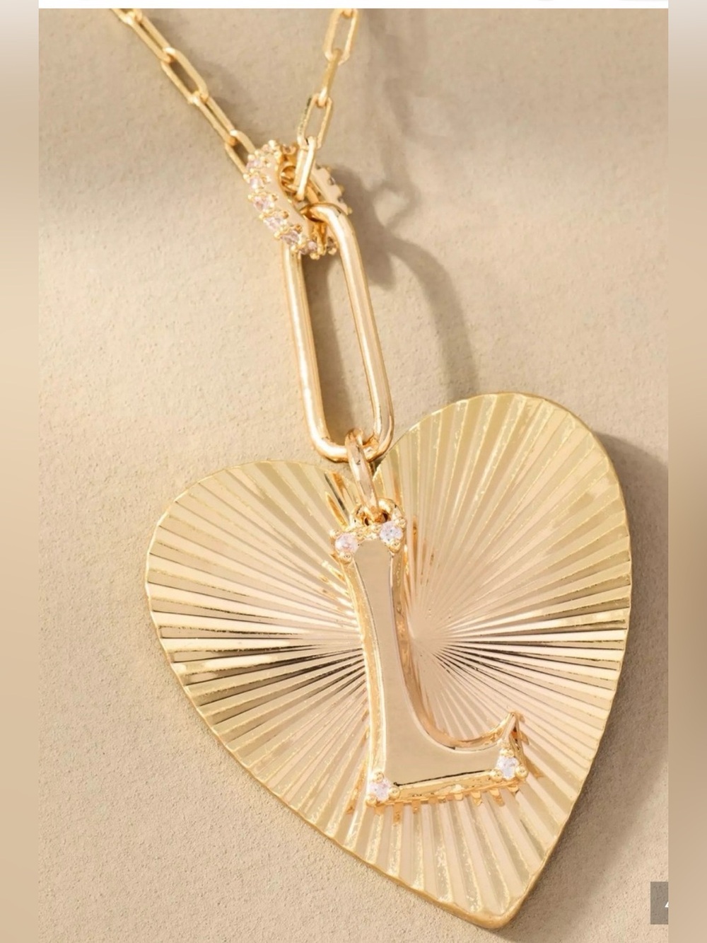 Anthropologie Fluted Heart Gold Heart Initial L Pendant Necklace - Monogram L